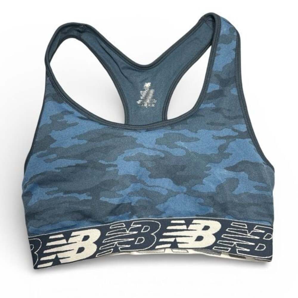 New Balance Racer Back Sports Bra Women's Blue Camo Size L